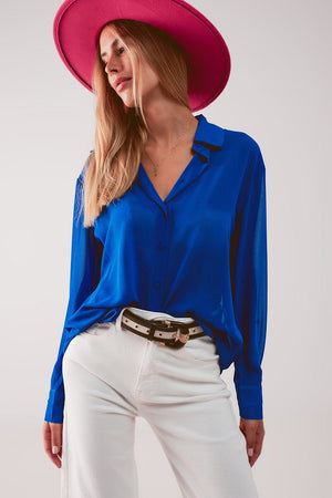 Q2 Women's Blouse Chiffon Shirt in Blue