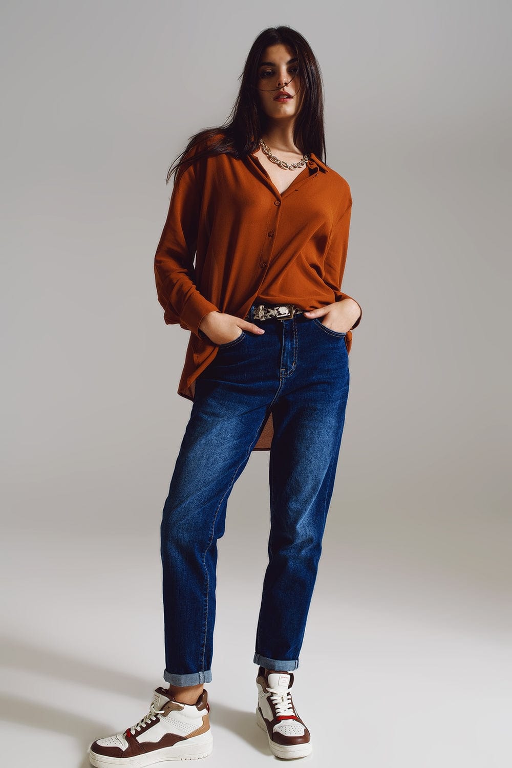 Q2 Women's Blouse Chiffon Shirt In Camel Color