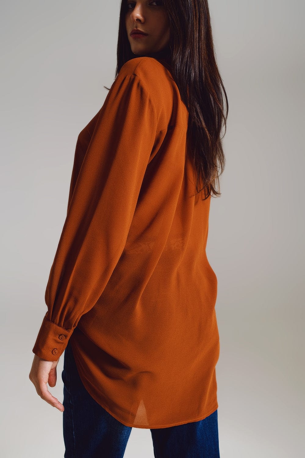 Q2 Women's Blouse Chiffon Shirt In Camel Color