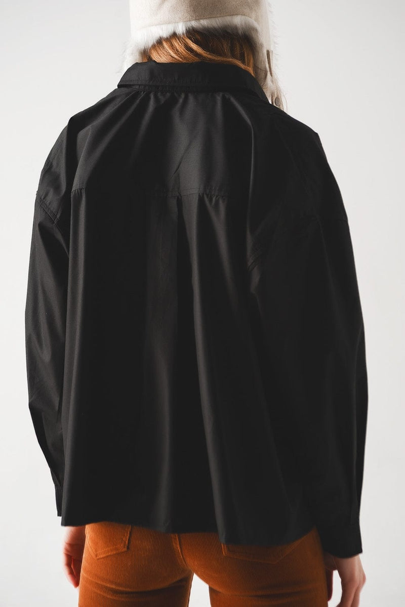 Q2 Women's Blouse Cotton Blend Oversized Shirt in Black