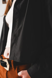 Q2 Women's Blouse Cotton Blend Oversized Shirt in Black