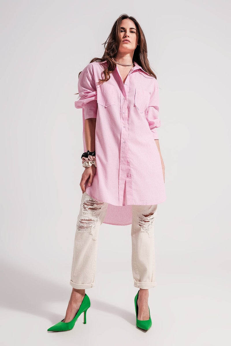 Q2 Women's Blouse Cotton Oversized Shirt in Pink