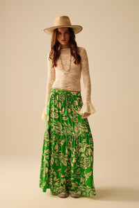 Q2 Women's Blouse Cream Lace Top With Long Flared Sleeves And Ruffles