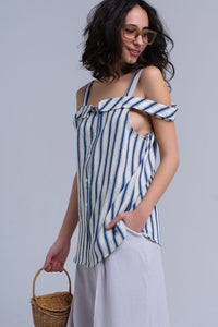 Q2 Women's Blouse Cream top with blue stripes