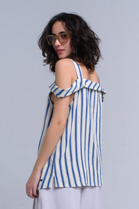 Q2 Women's Blouse Cream top with blue stripes