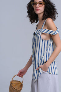 Q2 Women's Blouse Cream top with blue stripes