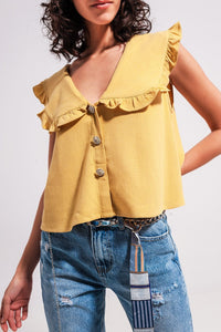 Q2 Women's Blouse Crop Top with Bib Collar