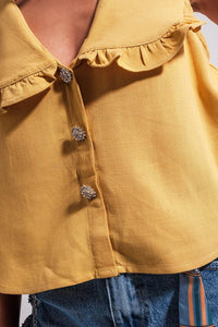 Q2 Women's Blouse Crop Top with Bib Collar