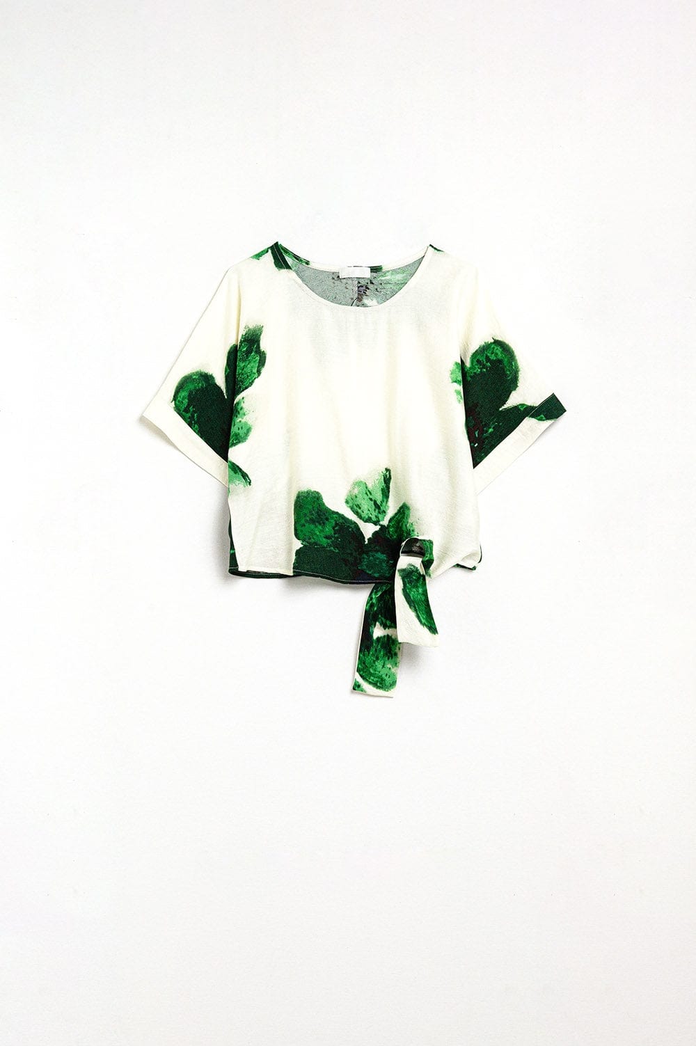 Q2 Women's Blouse Cropped Blouse With Floral Print In Green Tied At The Waist