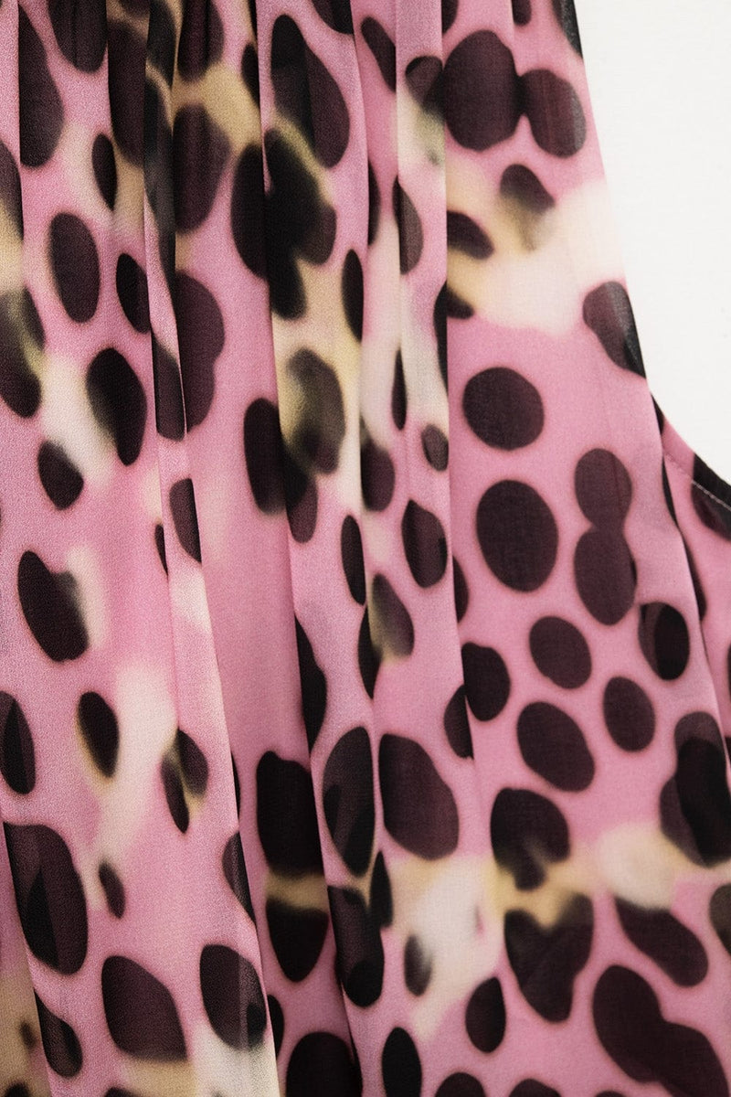 Q2 Women's Blouse Cropped Pleated Animal Print Top In Pink And Brown