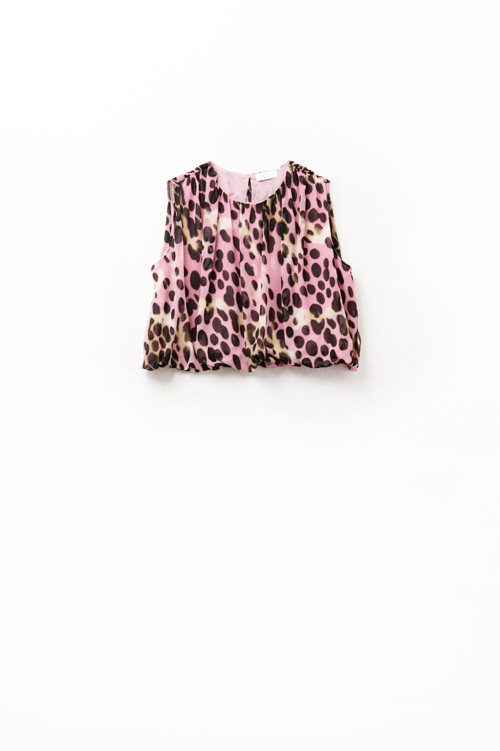 Q2 Women's Blouse Cropped Pleated Animal Print Top In Pink And Brown