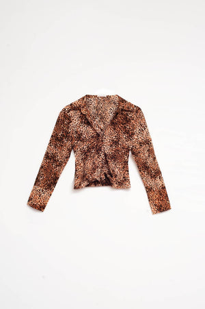 Q2 Women's Blouse Cropped Shirt in Leopard