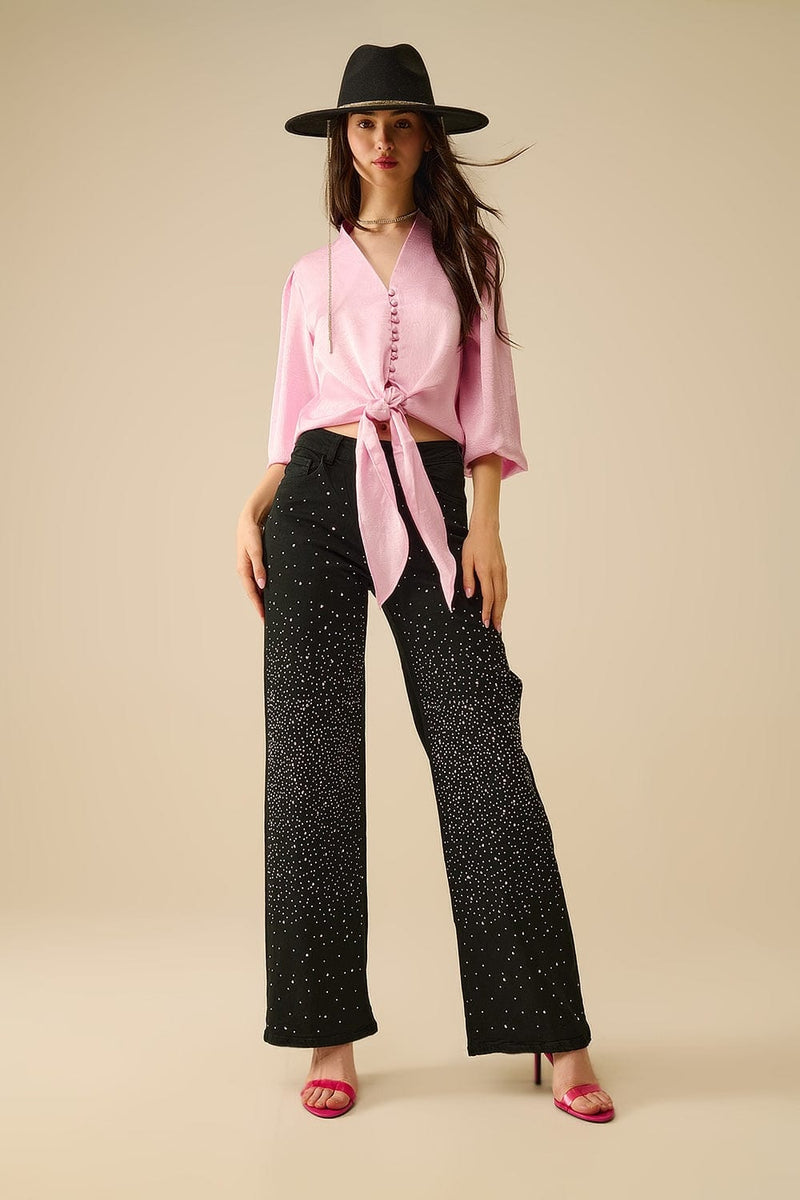 Q2 Women's Blouse Cropped Shirt In Pink Featuring Knot