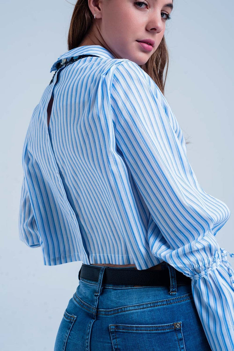 Q2 Women's Blouse Cropped striped shirt in blue