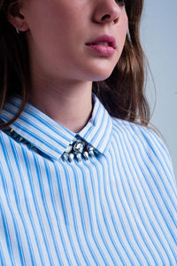 Q2 Women's Blouse Cropped striped shirt in blue