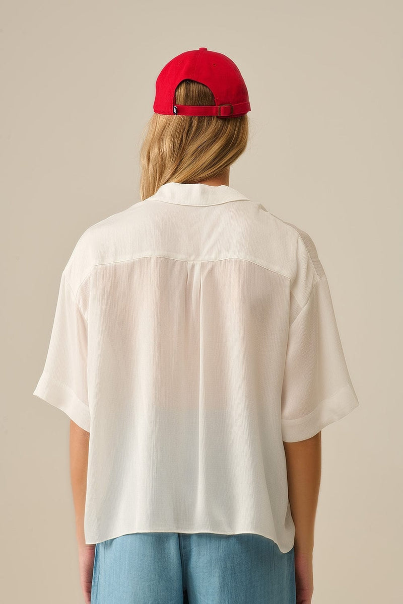 Q2 Women's Blouse Draped Short Sleeve Blouse In White