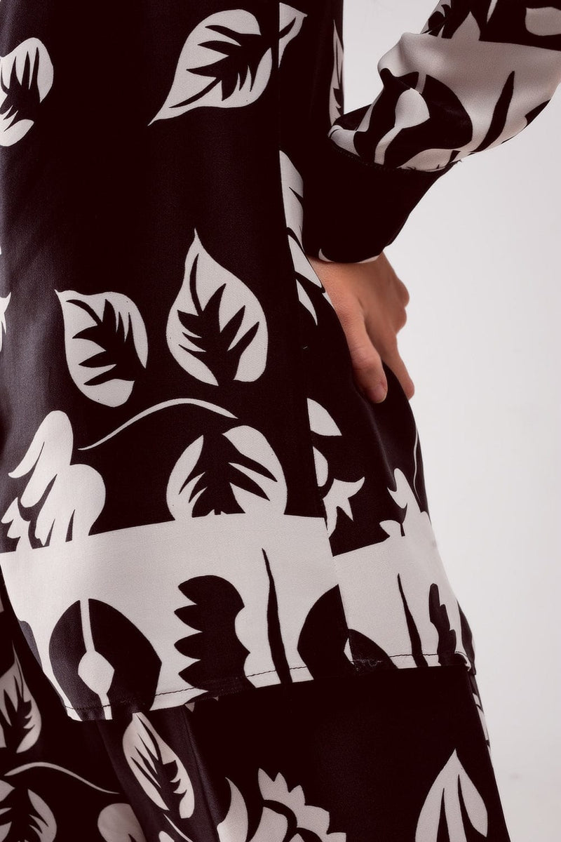 Q2 Women's Blouse Floral Print Shirt in Black