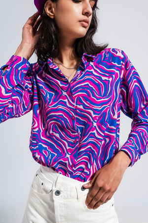 Q2 Women's Blouse Fluid Shirt in Bright Abstract Purple