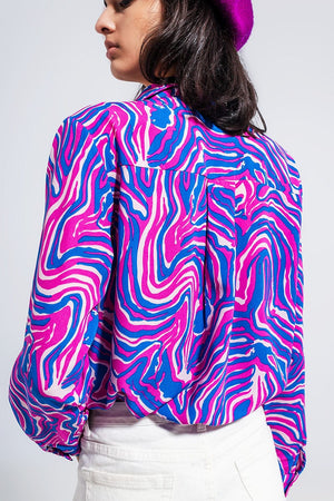 Q2 Women's Blouse Fluid Shirt in Bright Abstract Purple