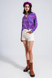 Q2 Women's Blouse Fluid Shirt in Bright Abstract Purple