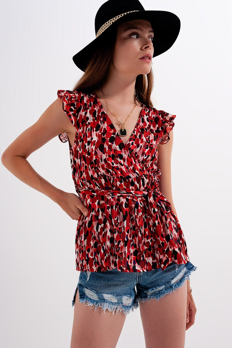 Q2 Women's Blouse Frill Detail Chiffon Blouse in Animal Print