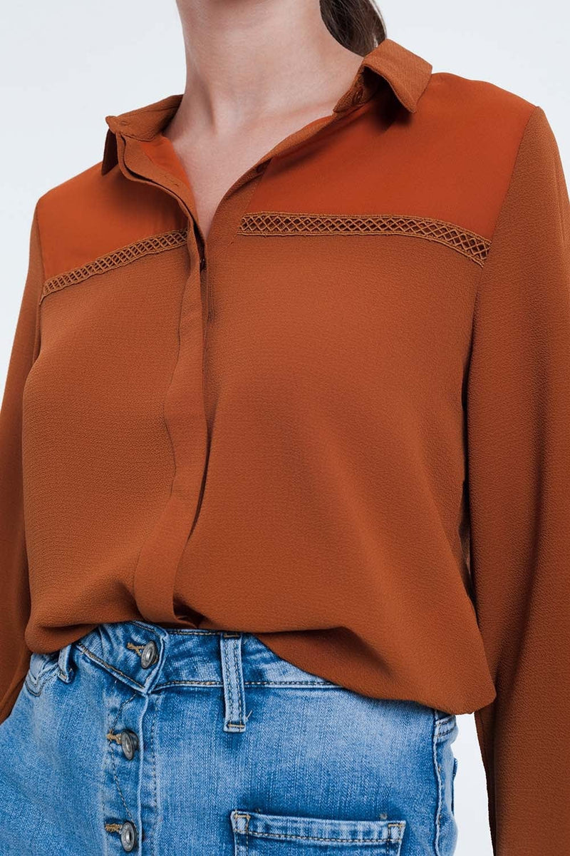 Q2 Women's Blouse Front Insert Blouse Orange