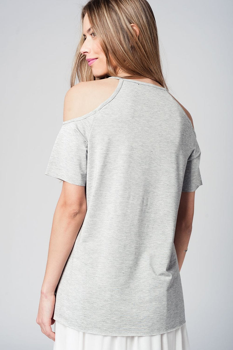Q2 Women's Blouse Grey cold shoulder top