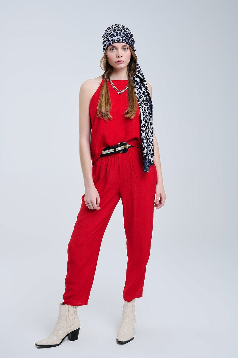 Q2 Women's Blouse Halter Neck Basic Summer Tank In Cherry Red
