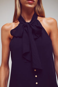 Q2 Women's Blouse Halter Top With Tie Neck In Black