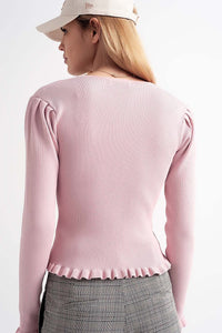 Q2 Women's Blouse Jersey with Pearl Front in Pink