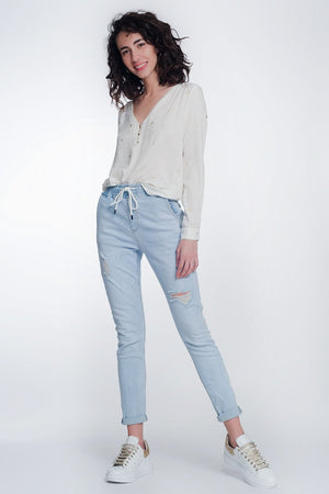 Q2 Women's Blouse Jogger Jeans in Lightwash