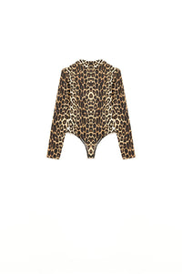 Q2 Women's Blouse Leopard Print Spandex Body With Long Sleeve