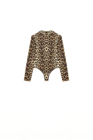 Q2 Women's Blouse Leopard Print Spandex Body With Long Sleeve