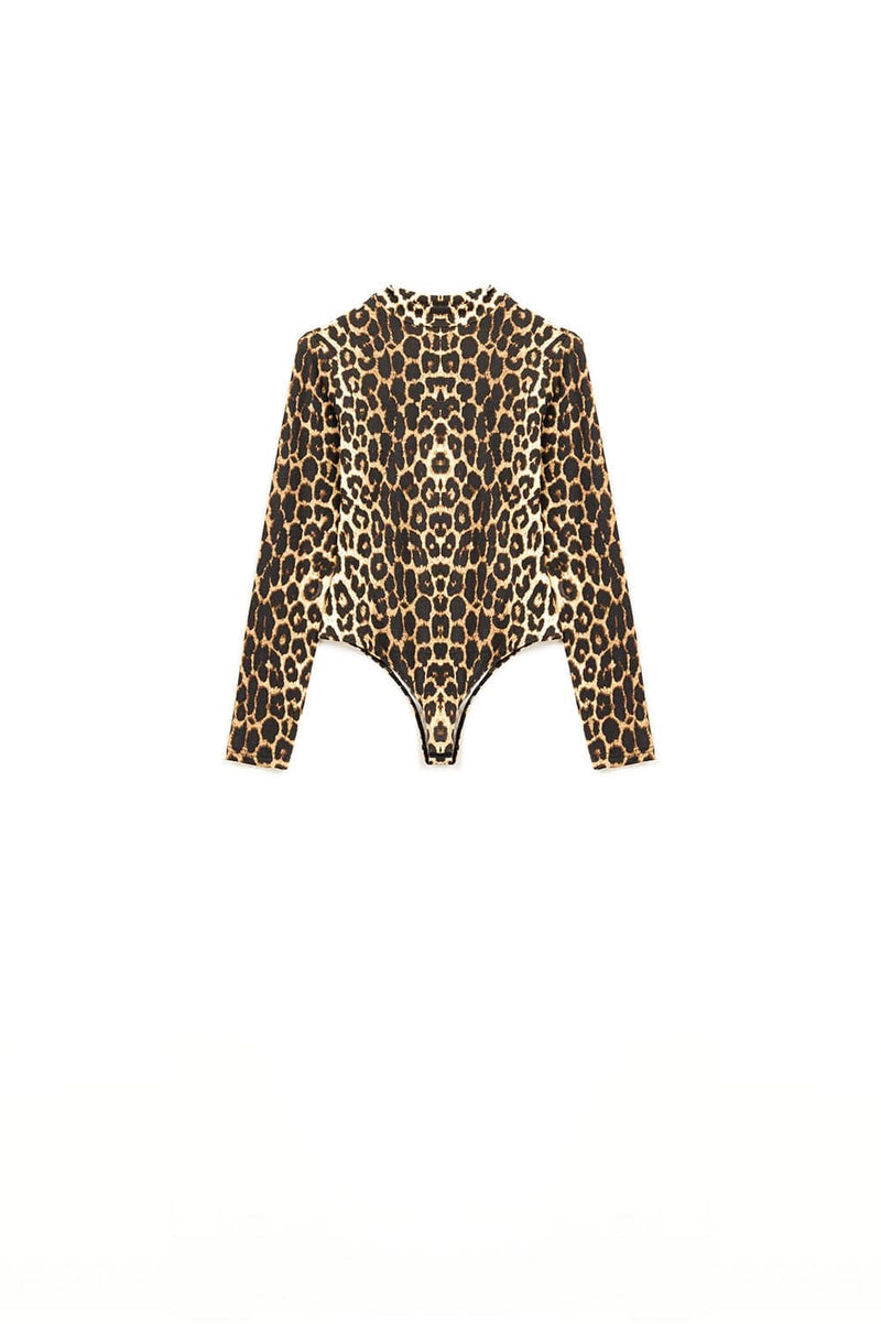 Q2 Women's Blouse Leopard Print Spandex Body With Long Sleeve