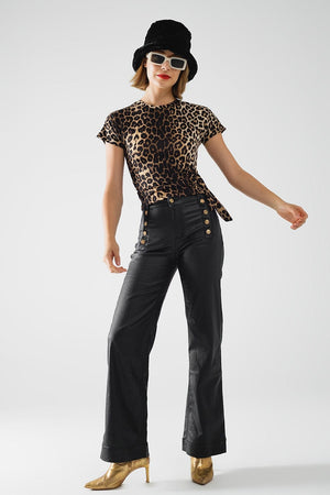 Q2 Women's Blouse Leopard Print Spandex T-Shirt With Bow Detail