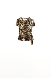 Q2 Women's Blouse Leopard Print Spandex T-Shirt With Bow Detail