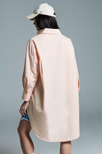 Q2 Women's Blouse Light Orange Oversized Blouse With White Stripes