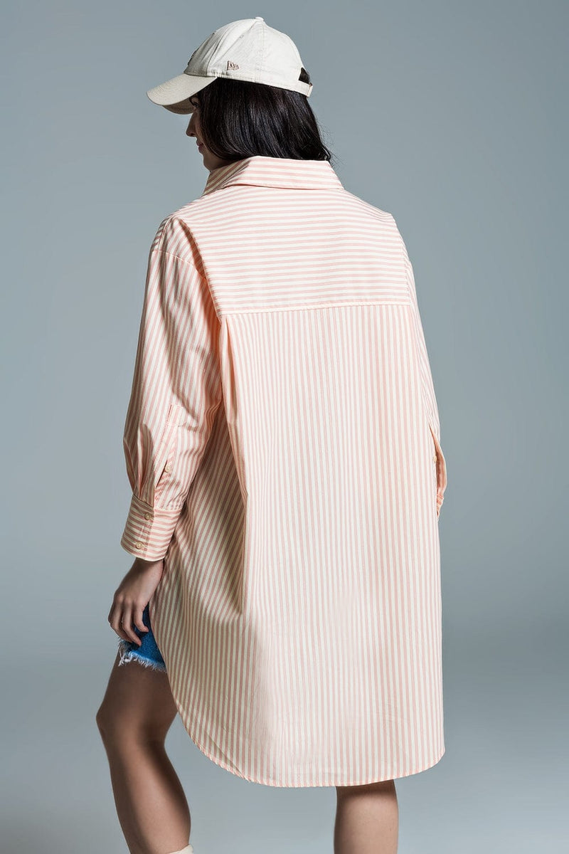 Q2 Women's Blouse Light Orange Oversized Blouse With White Stripes