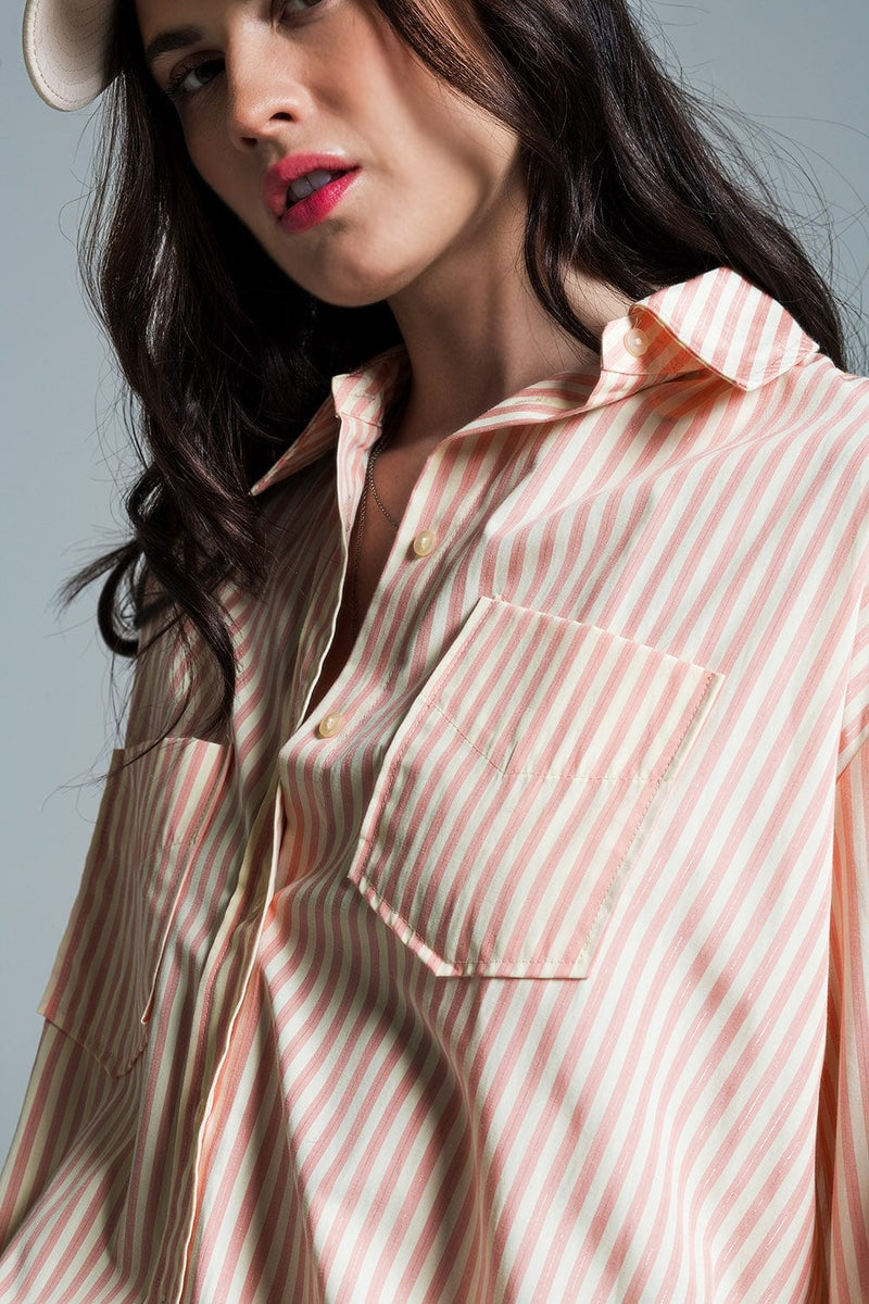 Q2 Women's Blouse Light Orange Oversized Blouse With White Stripes