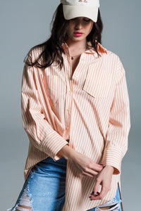 Q2 Women's Blouse Light Orange Oversized Blouse With White Stripes