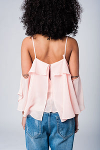 Q2 Women's Blouse Light pink cold shoulder top
