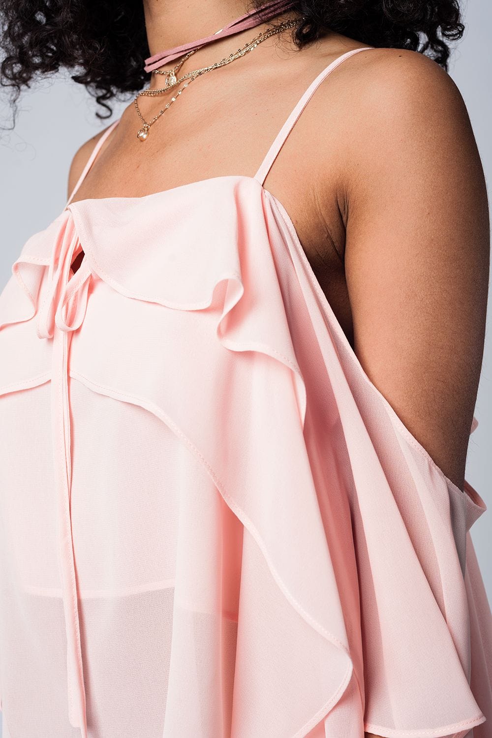 Q2 Women's Blouse Light pink cold shoulder top
