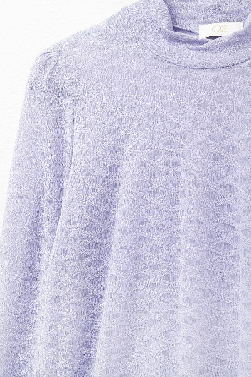 Q2 Women's Blouse Lilac Lace Top With High Neck And Cuff Detail