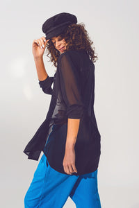 Q2 Women's Blouse Long Sleeve Chiffon Shirt in Black Color