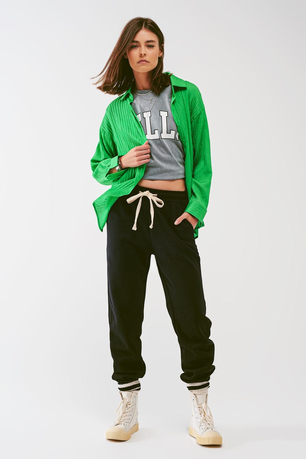 Q2 Women's Blouse Loose Fit Striped Shirt in Green