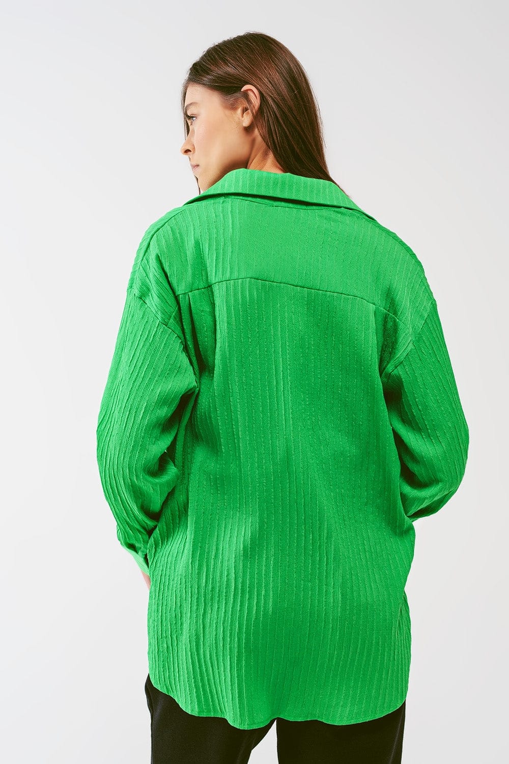 Q2 Women's Blouse Loose Fit Striped Shirt in Green