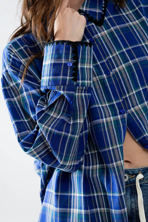 Q2 Women's Blouse Lumberjack Oversized Shirt In Blue