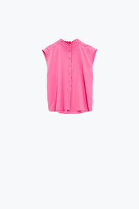 Q2 Women's Blouse Mao Collar Sleeveless Pink Button Up Blouse