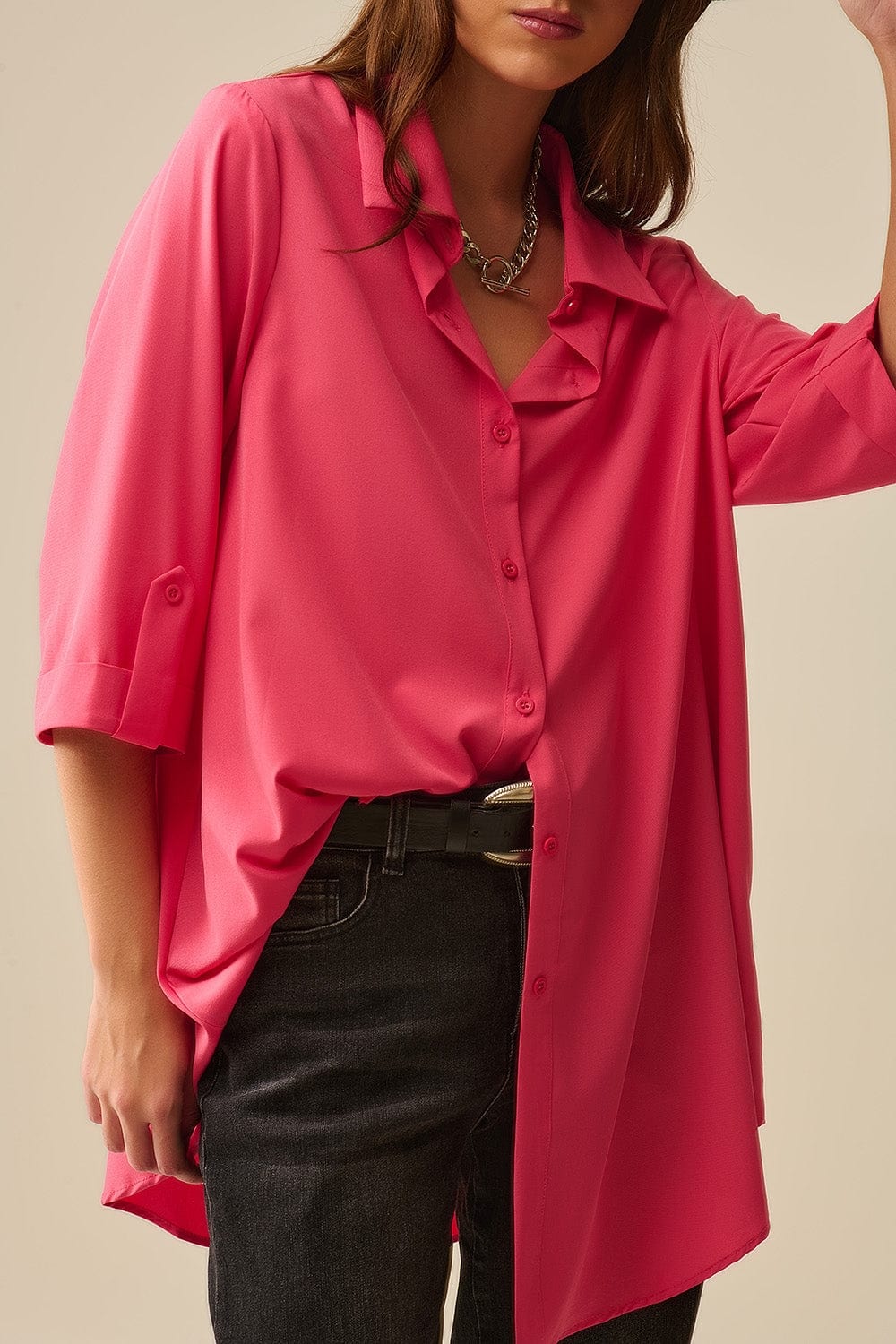 Q2 Women's Blouse Maxi Shirt Made Of Very Soft And Light Fabric In Coral Color