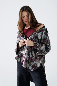 Q2 Women's Blouse Metallic Effect Flower Print Shirt